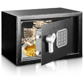 Serenelife Premium Steel Alloy Digital Safe Box - 9.1" x 6.7" x 6.7" - Securely Store Cash, Firearms & Jewelry - Great For Dorms, Hotels, Cabinets & Home Use - Electronic & Mechanical Access - 2 Keys
