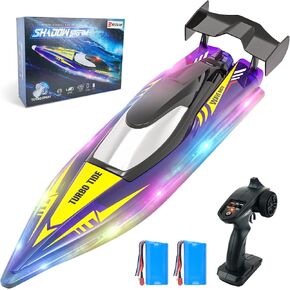 Bezgar Remote Control Boat - 32+ KPH FAST RC Boat مع 9 أوضاع خفيفة للمسابح والبحيرات والمياه المالحة ، قوارب RC كبيرة للبالغين ، والمراهقين ، والأطفال ، وهدايا عيد ميلاد الصيف للأولاد الذين تتراوح أعمارهم بين 6 8-12