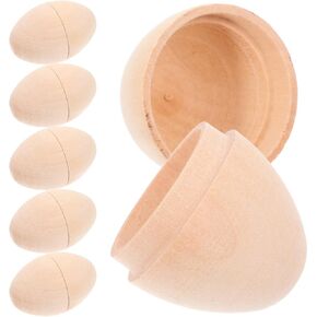 VOSAREA 6pcs Wooden Hollow Eggs Easter DIY Crafts Unfinished Wood Eggs Empty Wooden Egg for Painting Creative Easter Decoration Easter Eggs