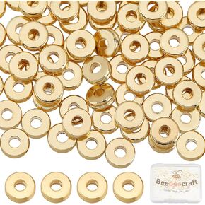 Beebeecraft 150pcs 3 حجم مسطح مستدير Rondelle Spacer Beads 18k قرص مطلي بالذهب المجوهر