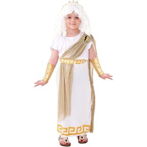 زي كيد زيوس ، زي إله اليوناني ، الزي اليوناني القديم مع عصابة الرأس ، غطاء الرسغ ، زي هالوين اليوناني