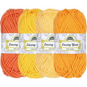 خيوط Jubileeyarn Lacery - 100 جرام/سكين قطن مكتنزة - ظلال أصفر - 4 skeins