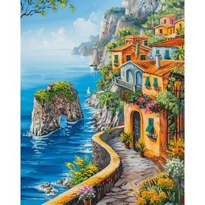 Zuvrdiai Lake Como Paint by Numbers kit للبالغين ، والطلاء على القماش ، واختبار مجموعات الرسم الزيتي الرقمي للفنون المنزلية هدية تزيين الجدار 16x20inch