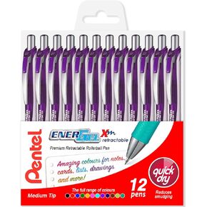 Pentel EnerGel XM BL77 - Retractable Liquid Gel Ink Pen - 0.7mm - 54% Recycled - Violet Ink - Pack of 12 in Wallet