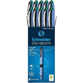 Schneider One Hybrid N Rollerball Pen ، طرف إبرة هجين 0.5 مم ، برميل أزرق فاتح ، حبر أخضر ، صندوق من 10 أقلام (183504)