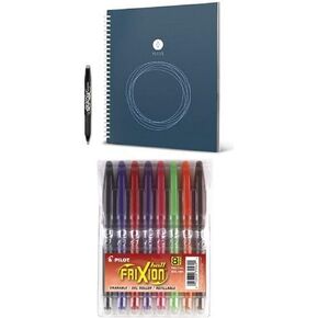 Rocketbook Wave Smart Notebook و Pilot Frixion Ball Ambense Erasable ، Point Point و 8 عبوات ، حزمة أسود/أزرق/وردي/أرجواني/برتقالي/لايم/بني (31569) حزمة