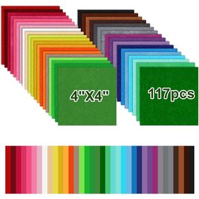 Phinus Felt, 117PCS Felt Sheets, Colourful of Felt Fabric Can Be Used for DIY, Sewing, Patchwork, Decoration (4" x 4")