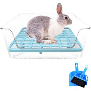 PINVNBY Transparent Rabbit Litter Box Bunny Corner Litter Bedding Box Small Pet Litter Pan Cage Potty Trainer Pet Toilet with Cleaning Tools for Guinea Pigs Chinchilla Ferret (White)