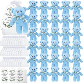Wettarn 30 Sets Bear Baby Shower Favors Small Bears Bulk Tiny Plush Bears 4.72 Inch Little Bears with Thank You Tags and Mesh Bags Mini Stuffed Animals for DIY Keychain Birthday Decorations(Brown)