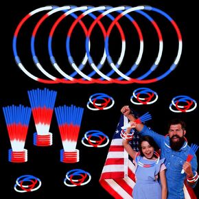 الرابع من يوليو ، تفضل حفلة الإمدادات بالجملة 100 pcs ، 4th of July Red White Blue Glow Sticks for Kids ، Wight Bracelets Associlets Decoration Decoration Potic for Memorial Day Pool Games