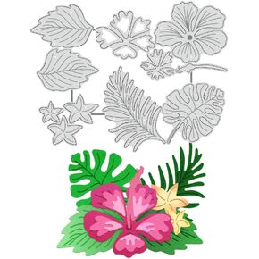 BENECREAT Hibiscus Cutting Dies, Flower Leaf Stencils Jungle Leaf Decorative Embossing Stencils for Scrapbooking, Photo Album, Greeting Card Making, 4.6x6"