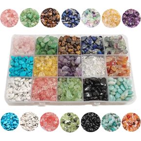 Gangganghao 1888 PCS حجر رقاقة طبيعية حوالي 500 جرام غير منتظم الأحجار الكريمة الشفاء الصخور الفضفاضة الفضفاضة حفرة حفر DIY لصنع المجوهرات سوار صنع (5-8 مم ، 15 ملون مزيج S1)