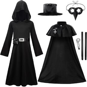 RELIBEAUTY PLAGUE DOCTOM COSTUME KIDS Steampunk Halloween COSTUME 5 in 1 proy and Girls Black