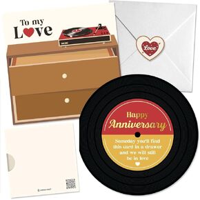 Retro Anniversary Card for Him or Her, Romantic Gift for Husband Wife, Boyfriend or Girlfriend, Love Notes for Couple, Vinyl Record Birthday Card, Valentines Day Gifts For Men and Women