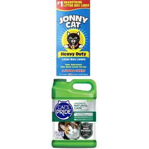 Jonny Cat Heavy Duty Litter Box Liners + Cat's Pride Unscented Natural Care Hypoallergenic Multi-Cat Clumping Litter Jug, 15-Pound Bundle