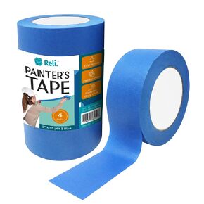Reli. Painter's Tape, Blue | 4 Rolls | 2" x 55 Yards Per Roll (220 Yards Total) | Blue Tape/Painters Tape 2 Inch Wide | Painting/Masking for Walls, Glass, Wood Trim, Multi-Surface