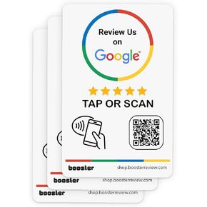 Google Review Tap Stickers by Booster Review: Smart Tap NFC & QR for Instant Reviews - iPhone & Android - Boost Business Reviews Quickly (3-Pack)
