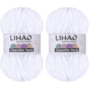 LIHAO Chenille Yarn Soft Velvet Yarn for Crocheting, Baby Blanket Yarn for Knitting, Amigurumi Plush Yarn for Crocheting Weaving Craft, 100g (White)