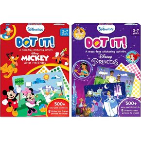 Skillmatics Dot It Mickey and Friends & Dot it Disney Princess Bundle, No Mess Sticker Art for Kids, Craft Kits, DIY Activity, Gifts for Girls & Boys Ages 3, 4, 5, 6, 7