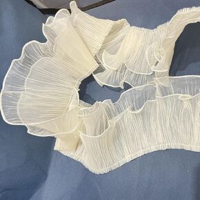 3 Yards Ruffle Pleated Chiffon Trim Two Layer Trimmer Dress Bag Decoration Tulle Fabric Applique Craft Sewing (Peach) in Kuwait