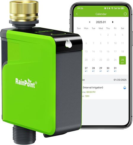 RAINPOINT WiFi Sprinkler Timer, Brass Inlet Smart Hose Timer for Watering, Smart Water Timer for Garden Hose with Hub, APP & Voice Control, Automatic Irrigation System for Lawns and Yard in Kuwait