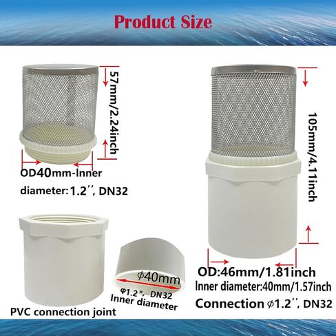 DN20 inch Suction Strainers Stainless Steel Filter Cover Connected to 3/4" DN20 PVC Water Pipe Used to Remove Debris and Reduce Solid Entry in Saudi Arabia