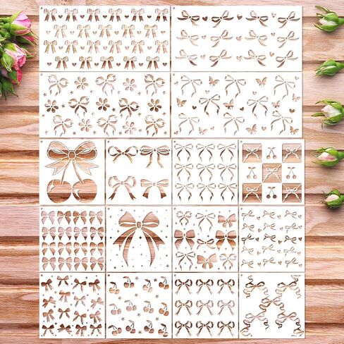 Keluna Bow Stencils for Painting on Wall - 12 Pcs Cute Bow Cherry Stencils for Painting, Card Making Scrapbook Decor Drawing Template for Wood Canvas in Saudi Arabia