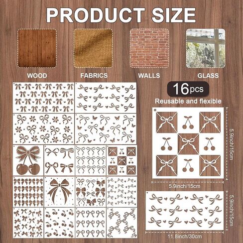 Keluna Bow Stencils for Painting on Wall - 12 Pcs Cute Bow Cherry Stencils for Painting, Card Making Scrapbook Decor Drawing Template for Wood Canvas in Saudi Arabia