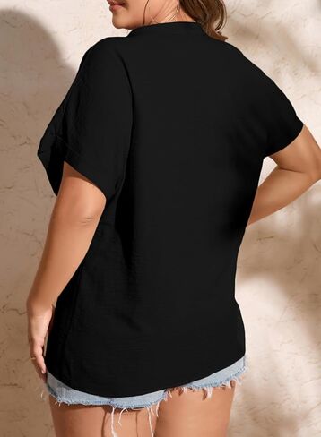 Eytino Womens Plus Size Summer Tops V Neck Short Sleeve Dressy Casual Blouse Work Shirts (1X-5X) in Kuwait