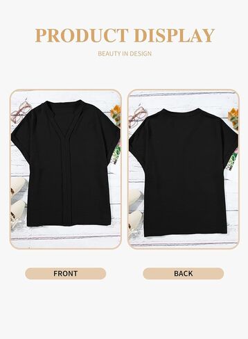 Eytino Womens Plus Size Summer Tops V Neck Short Sleeve Dressy Casual Blouse Work Shirts (1X-5X) in Kuwait