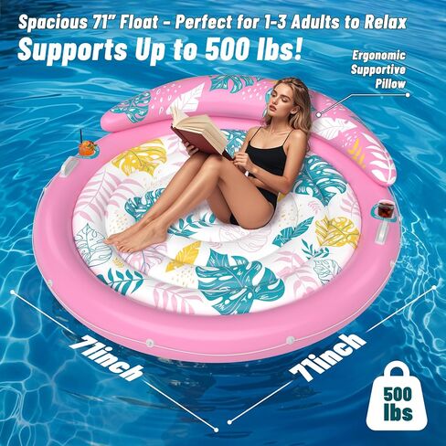 JOSEN Pool Floats Adult, Inflatable Tanning Pool - Extra Large Pool Floats for Adults Heavy Duty, Round Pool Rafts, River Lake Floaties Water Floats with Cup Holders in Kuwait