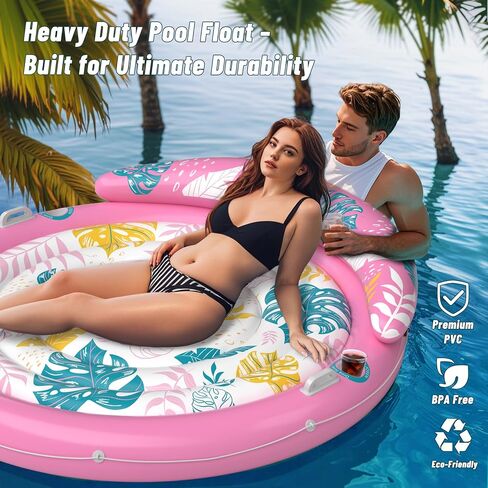 JOSEN Pool Floats Adult, Inflatable Tanning Pool - Extra Large Pool Floats for Adults Heavy Duty, Round Pool Rafts, River Lake Floaties Water Floats with Cup Holders in Kuwait