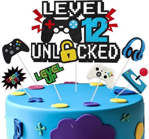 Level 12 Unlocked Cake Topper, Happy 12th Birthday Cake Topper for Boys Girls, Video Game Controller Themed Birthday Party Supplies Decorations in Kuwait