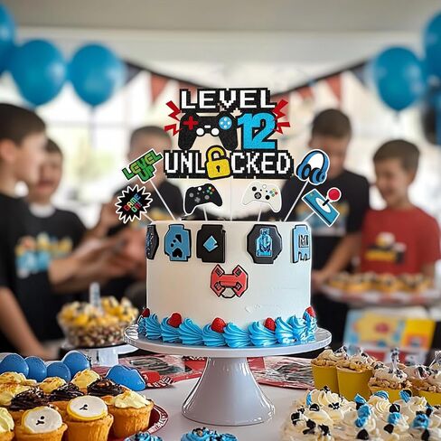 Level 12 Unlocked Cake Topper, Happy 12th Birthday Cake Topper for Boys Girls, Video Game Controller Themed Birthday Party Supplies Decorations in Kuwait