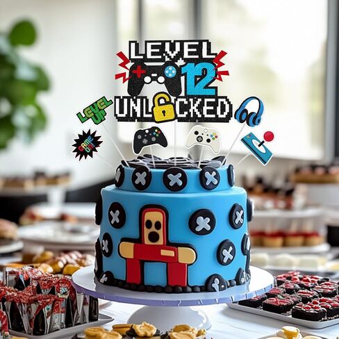 Level 12 Unlocked Cake Topper, Happy 12th Birthday Cake Topper for Boys Girls, Video Game Controller Themed Birthday Party Supplies Decorations in Kuwait