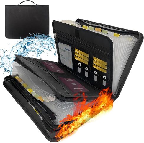 Accordion File Organizer, 12 Pocket Expanding File Folder with Multi Pockets Fireproof Folder with Zipper & Labels Portable Business Fire Safe Storage for Letter A4 Files and More in Kuwait