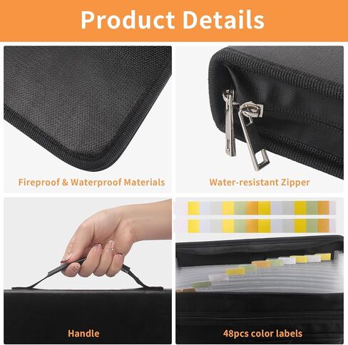 Accordion File Organizer, 12 Pocket Expanding File Folder with Multi Pockets Fireproof Folder with Zipper & Labels Portable Business Fire Safe Storage for Letter A4 Files and More in Kuwait