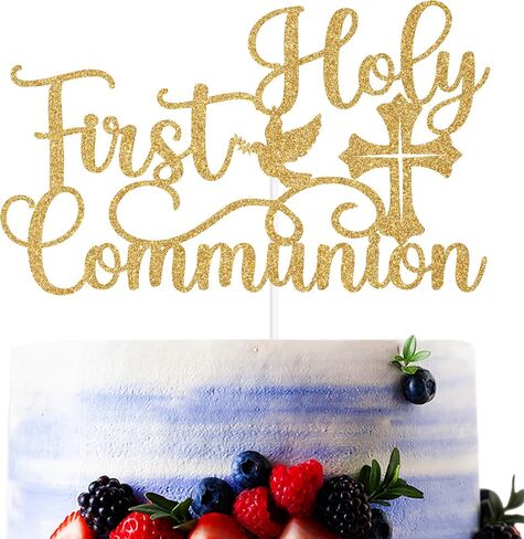 Gold Glitter First Holy Communion Cake Topper, Mi Primera Comunión/God Bless This Child, Baby's 1st Birthday/Baptism Christening Party Decorations Supplies in Kuwait