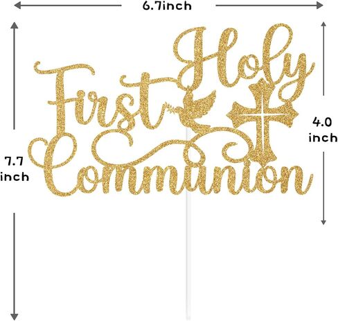 Gold Glitter First Holy Communion Cake Topper, Mi Primera Comunión/God Bless This Child, Baby's 1st Birthday/Baptism Christening Party Decorations Supplies in Kuwait