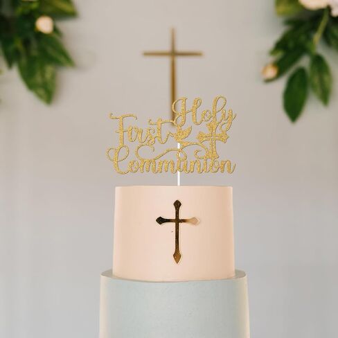 Gold Glitter First Holy Communion Cake Topper, Mi Primera Comunión/God Bless This Child, Baby's 1st Birthday/Baptism Christening Party Decorations Supplies in Kuwait