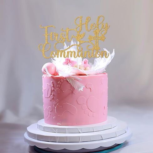 Gold Glitter First Holy Communion Cake Topper, Mi Primera Comunión/God Bless This Child, Baby's 1st Birthday/Baptism Christening Party Decorations Supplies in Kuwait