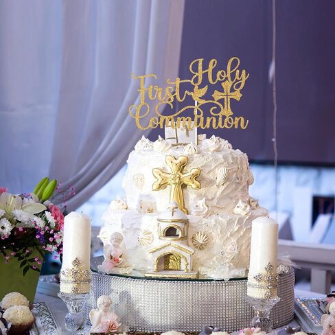 Gold Glitter First Holy Communion Cake Topper, Mi Primera Comunión/God Bless This Child, Baby's 1st Birthday/Baptism Christening Party Decorations Supplies in Kuwait