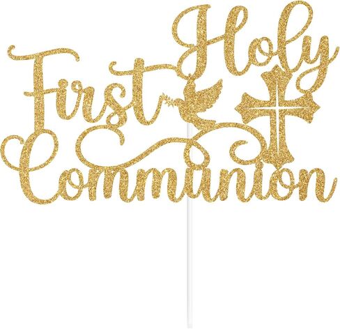 Gold Glitter First Holy Communion Cake Topper, Mi Primera Comunión/God Bless This Child, Baby's 1st Birthday/Baptism Christening Party Decorations Supplies in Kuwait