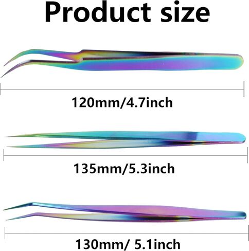 pson 2PCS Rainbow Tweezers Set, Stainless Steel Pointed Craft Tweezers, Colorful Fine Tip Tweezer Tools for Jewelry Making, Eyelash Extension, Repair, DIY (1 straight and 1 curved) in Kuwait