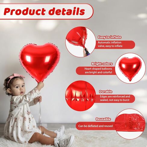 Red Heart Balloons, Heart Shaped Ballons, 20 Pcs 5/10/18 inch Red Foil Love Balloons for Valentine's Day Decorations Wedding Engagement Bridal Showers Anniversary Celebrations in Saudi Arabia