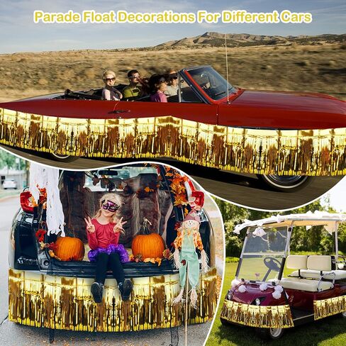 4 Pack 10 Feet Black Orange Halloween Parade Float Decorations for Trailer Car, Foil Fringe Tinsel Streamers Banner Garland for Halloween Graduation Homecoming Party Decoration (Black Orange) in Saudi Arabia
