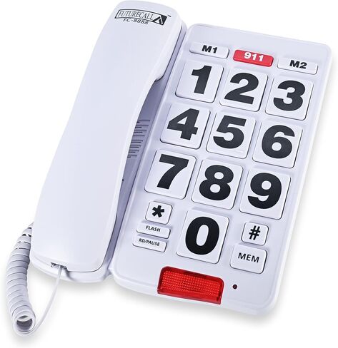 Future Call FC-2804 Big Button Phone for Seniors | 3 Picture Keys and Speakerphone | Amplified Telephones for Hearing Impaired Seniors 40db w/Extra Long 12' Cord | Simple Landline Phones for Seniors in Saudi Arabia