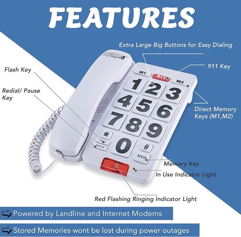 Future Call FC-2804 Big Button Phone for Seniors | 3 Picture Keys and Speakerphone | Amplified Telephones for Hearing Impaired Seniors 40db w/Extra Long 12' Cord | Simple Landline Phones for Seniors in Saudi Arabia