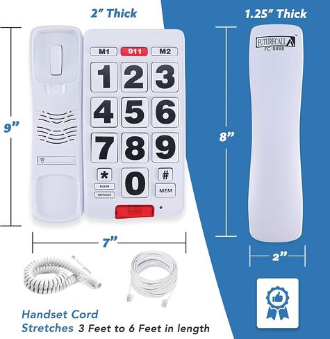 Future Call FC-2804 Big Button Phone for Seniors | 3 Picture Keys and Speakerphone | Amplified Telephones for Hearing Impaired Seniors 40db w/Extra Long 12' Cord | Simple Landline Phones for Seniors in Saudi Arabia