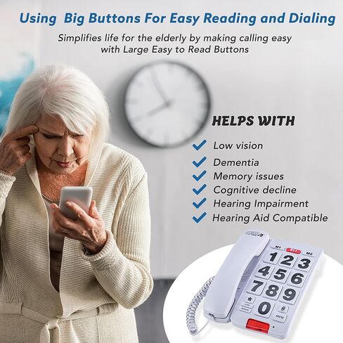 Future Call FC-2804 Big Button Phone for Seniors | 3 Picture Keys and Speakerphone | Amplified Telephones for Hearing Impaired Seniors 40db w/Extra Long 12' Cord | Simple Landline Phones for Seniors in Saudi Arabia